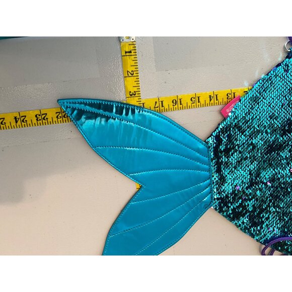 Mermaid Tail Blue Green Sequin Bag Drawstring Backpack Design GirlZone - Picture 6 of 8